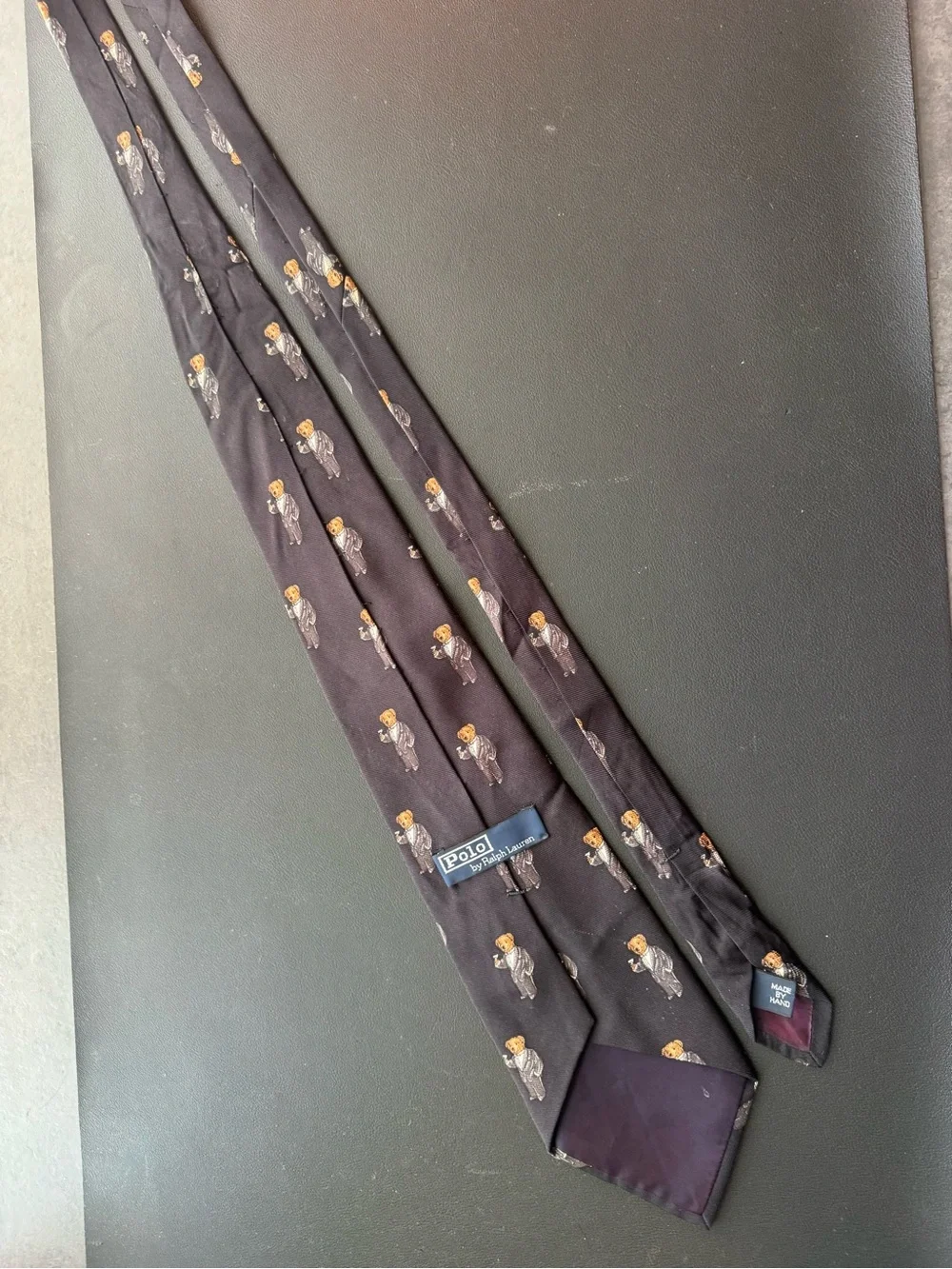 Polo by Ralph Lauren Black Silk Tie with Brown and Gray Hunting Dog Motif